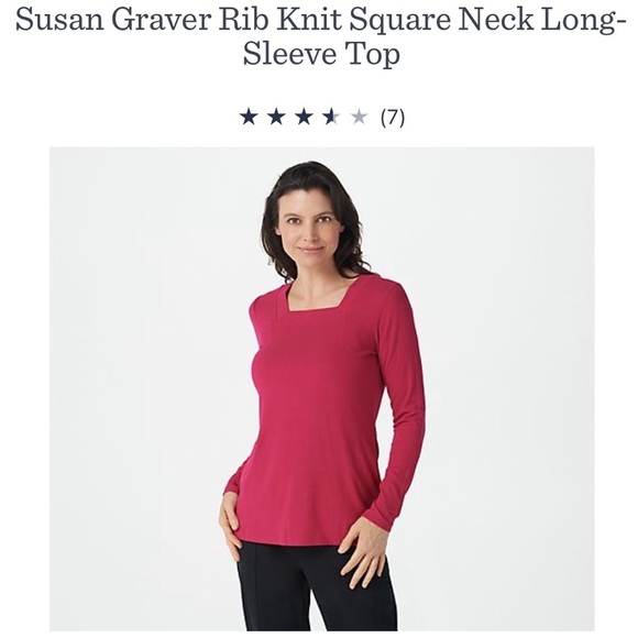Susan Graver Rib Knit Square Neck Long-Sleeve Top XL Raspberry Rose A387826 - Picture 1 of 12